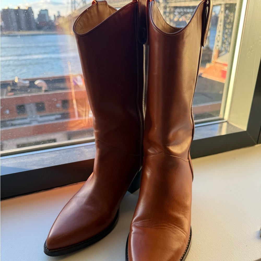 Maje Brown Leather Ankle Boots